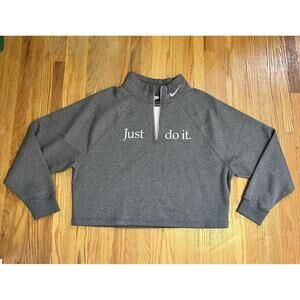 Nike Sports 1/4 Zip Cropped Gray Sweatshirt Womens Just Do It Size XL